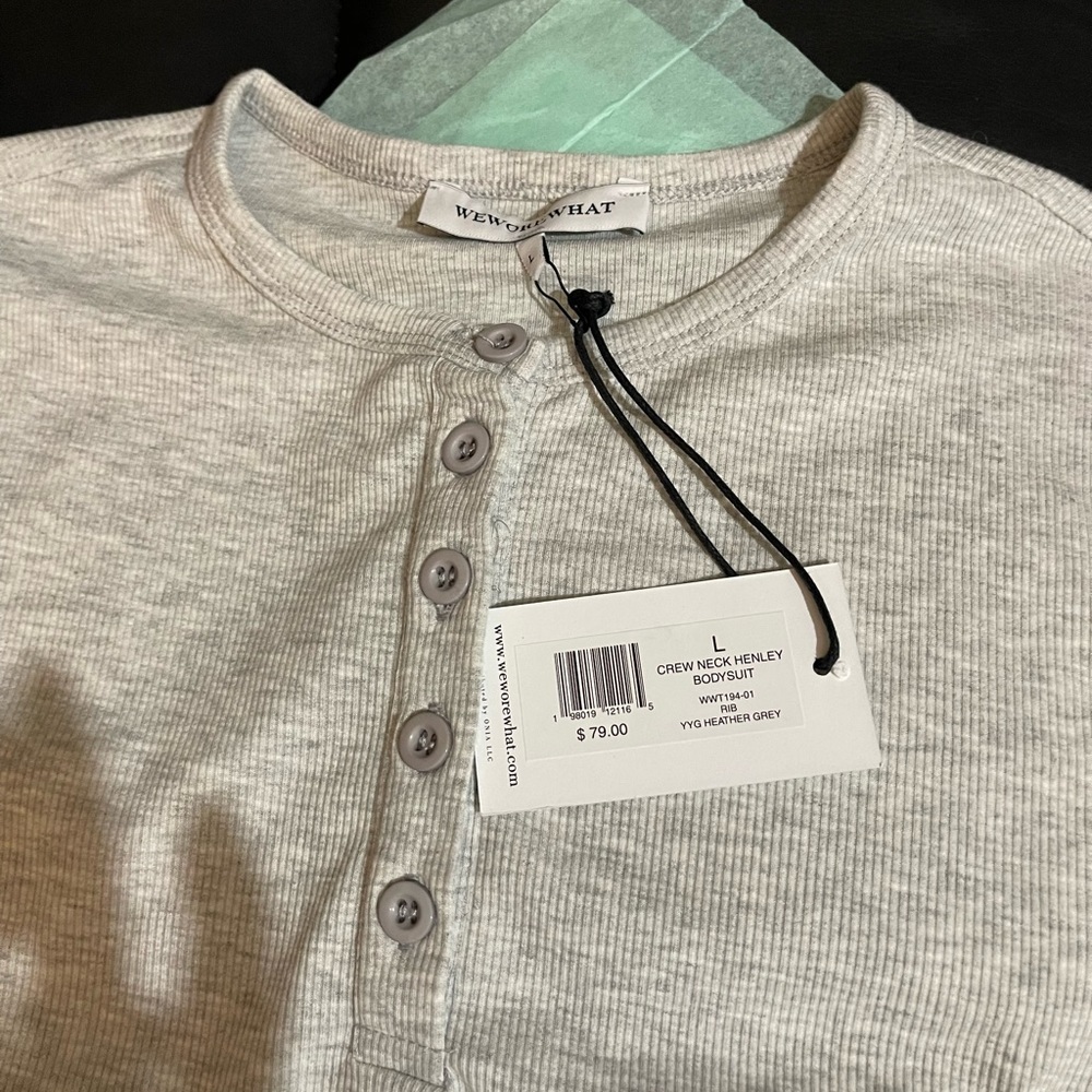 WeWoreWhat Gray Henley Bodysuit LARGE ,NWT material is so soft and it’s ribbed